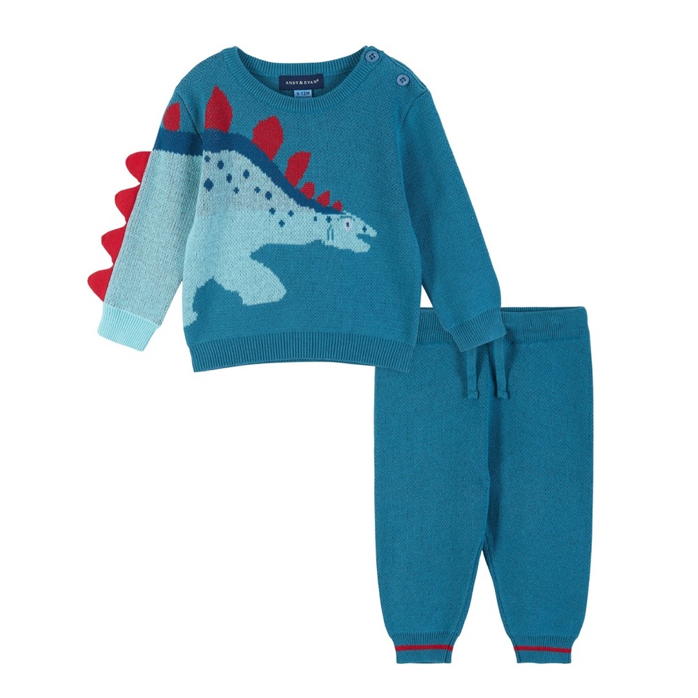 Andy & Evan Teal Dinosaur sweater set